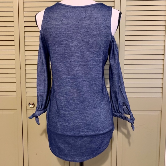 Cold Shoulder Denim Look Top NWOT - Picture 11 of 14